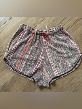 SNUG Brandwear Boho Stripe Elastic Waist Women Shorts Textured Linen Blend L/XL